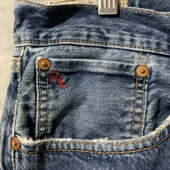 Polo Ralph Lauren‎ Hampton Straight Jeans Mens 35x32 Blue Distressed Preppy - Picture 15 of 16